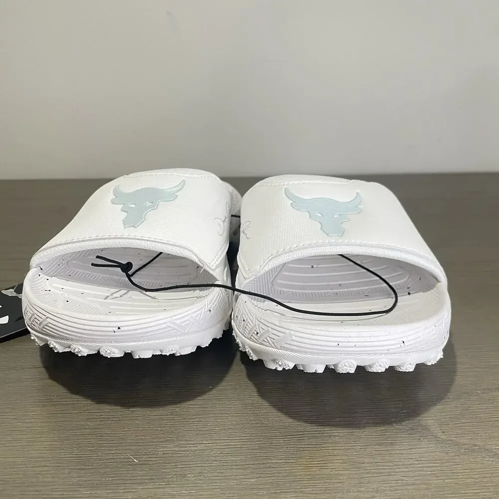 Under Armour Mens Size 7 Slides NEW Project Rock 3 White Halo Grey Womens 8.5